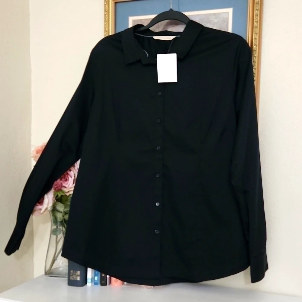 Soft Surroundings Black Button Down Classy Sophisticated Pitch Black Color - Picture 2 of 12